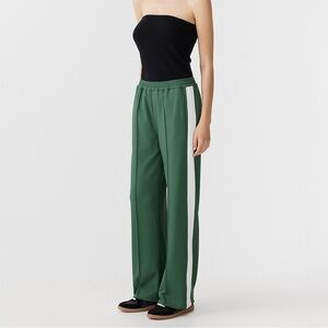 Bassike Twill Stripe Detail Pants Relaxed Fit Mid-Rise Bottoms Drawcord Green